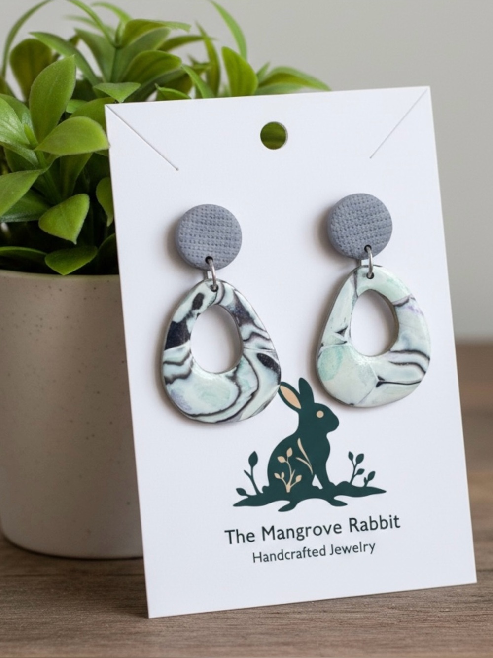 Handmade Pastel Blue Green Purple Watercolor Look Polymer Clay Dangle Earrings